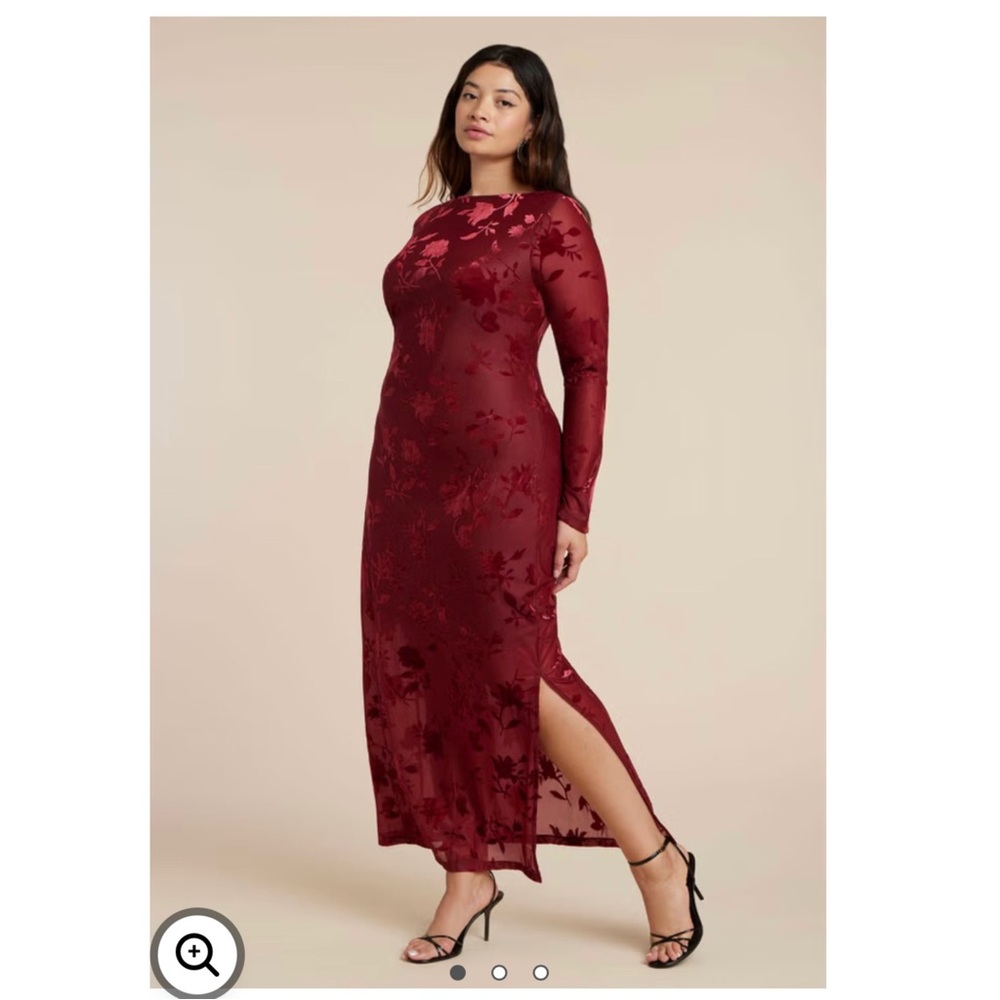 Eloquii Velvet Burnout Maxi Dress Burgundy Floral